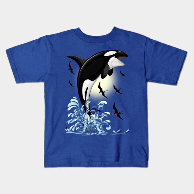 Orca Killer Whale jumping out of Ocean Kids T-Shirt by BluedarkArt